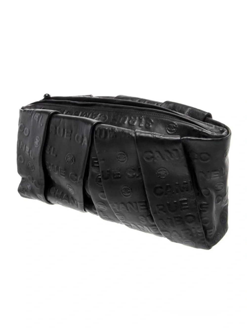 Chanel Black Leather Clutch with Quilted Detail
